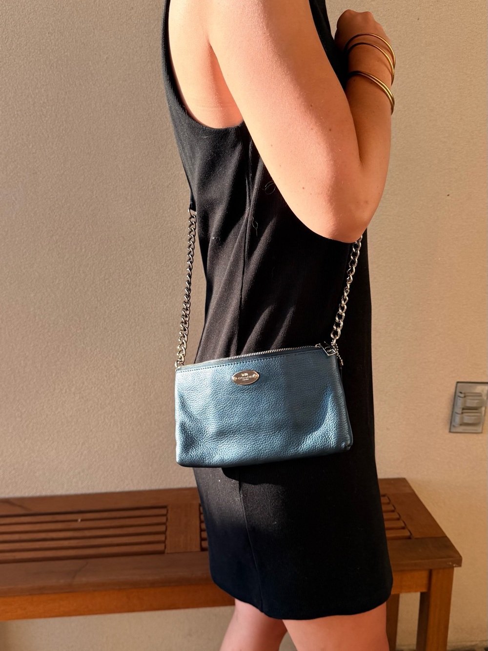 Coach Blue Leather Chain-Strap Crossbody